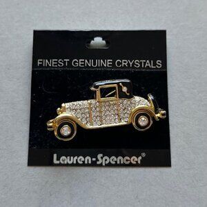 Lauren Spencer Rolls Royce Brooch Austrian Crystal Gold Tone Car Pin 2"